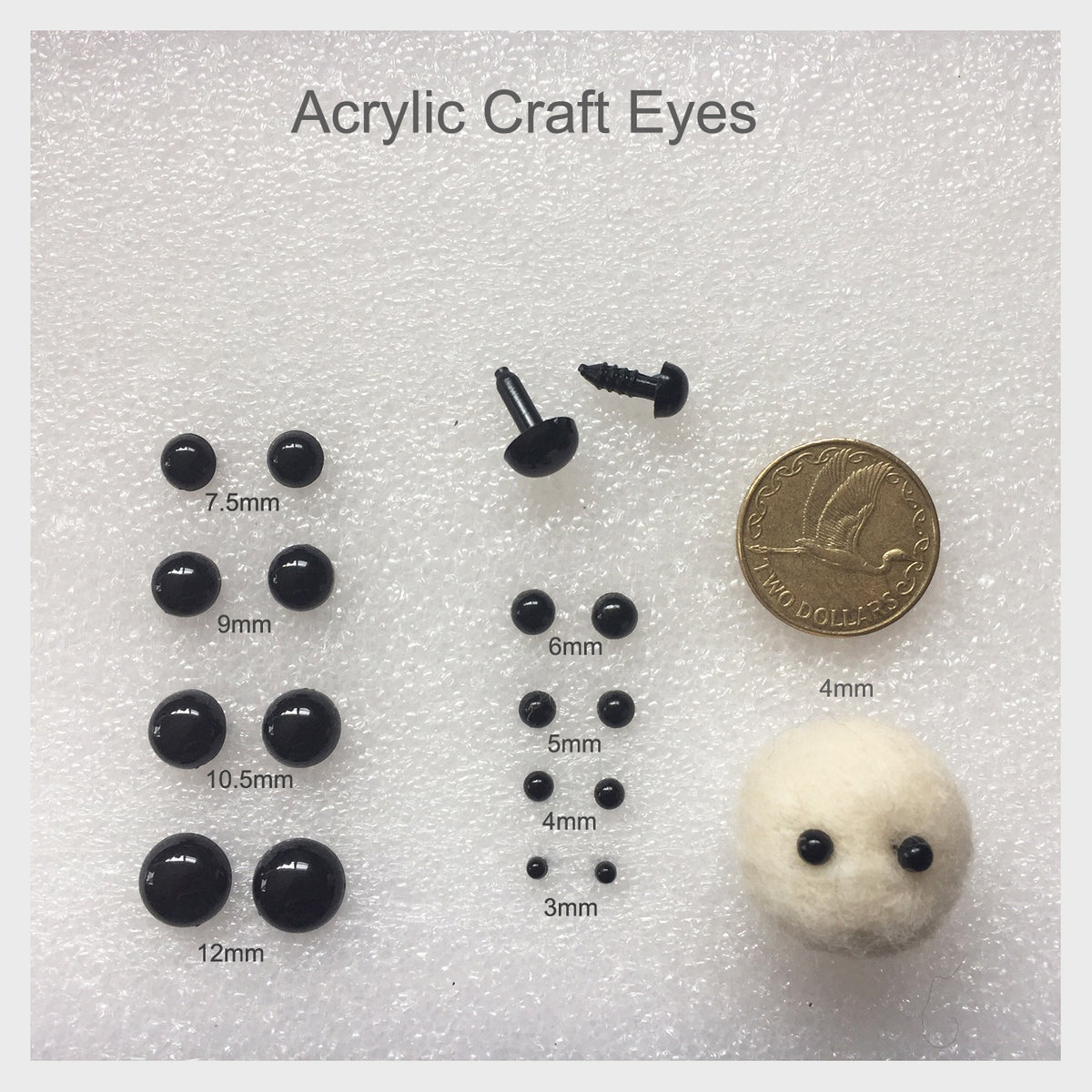 6mm Safety Eyes in Black - 5 Pairs